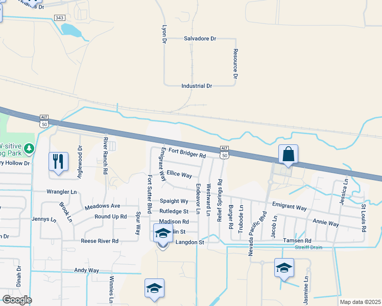 map of restaurants, bars, coffee shops, grocery stores, and more near 2132 Fort Bridger Road in Fernley