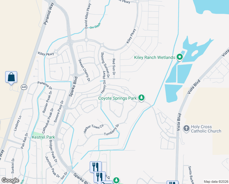 map of restaurants, bars, coffee shops, grocery stores, and more near 5871 Desert Mirage Drive in Sparks