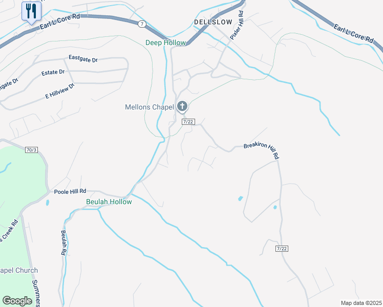 map of restaurants, bars, coffee shops, grocery stores, and more near 48 Nuce Lane in Morgantown
