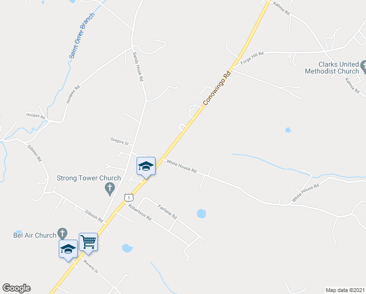 map of restaurants, bars, coffee shops, grocery stores, and more near 2611 Conowingo Road in Bel Air