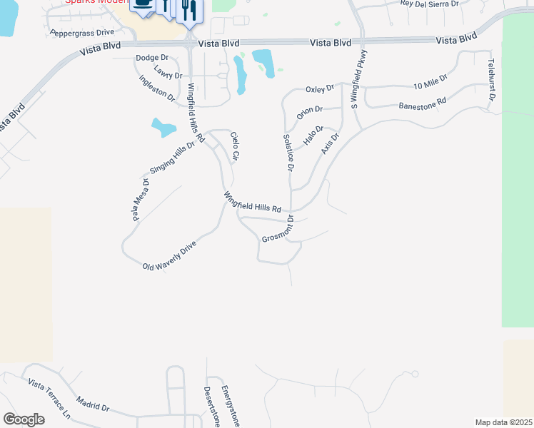 map of restaurants, bars, coffee shops, grocery stores, and more near 2790 Albazano Drive in Sparks