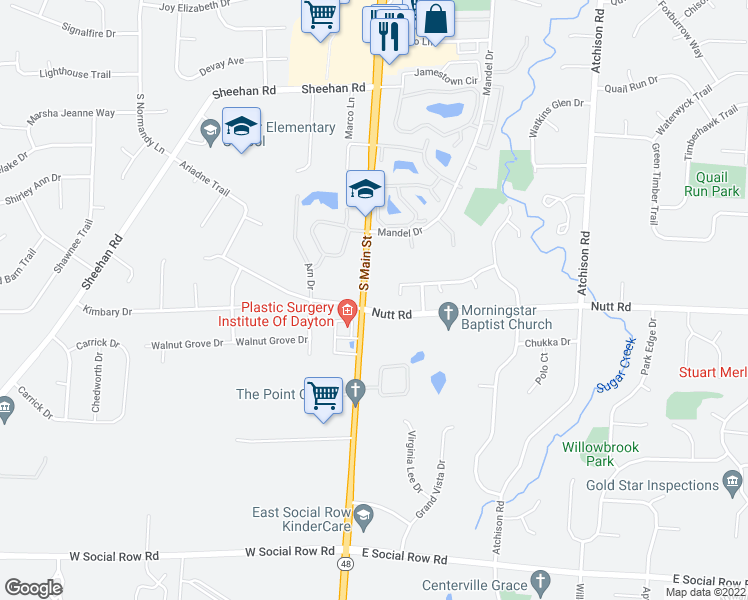 map of restaurants, bars, coffee shops, grocery stores, and more near 9950 Dayton Lebanon Pike in Dayton