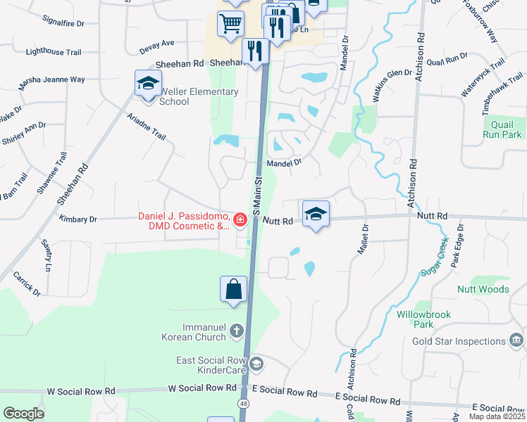 map of restaurants, bars, coffee shops, grocery stores, and more near 9950 Dayton Lebanon Pike in Dayton