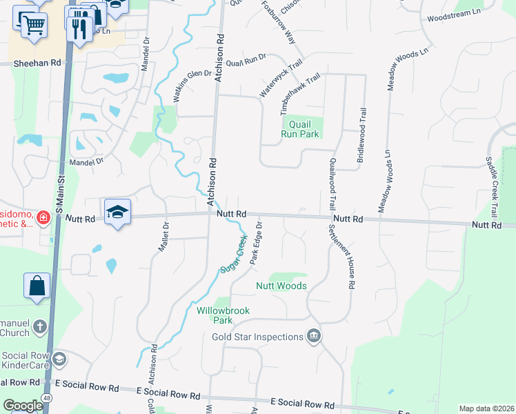 map of restaurants, bars, coffee shops, grocery stores, and more near 10100 Park Edge Drive in Dayton