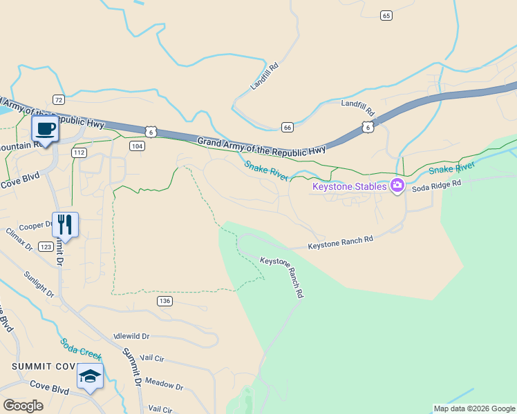 map of restaurants, bars, coffee shops, grocery stores, and more near 300 Elk Circle in Dillon