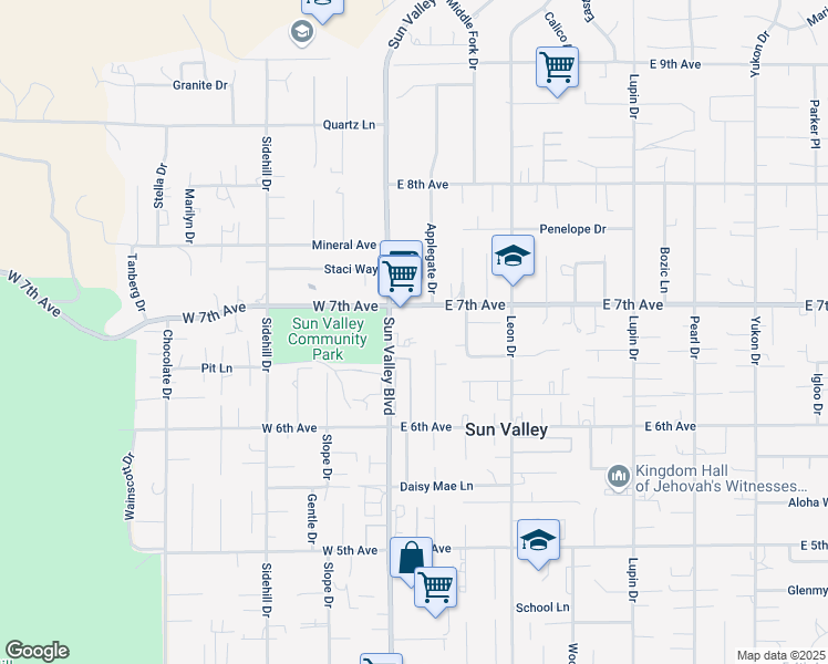 map of restaurants, bars, coffee shops, grocery stores, and more near 5650 Sun Valley Boulevard in Sun Valley