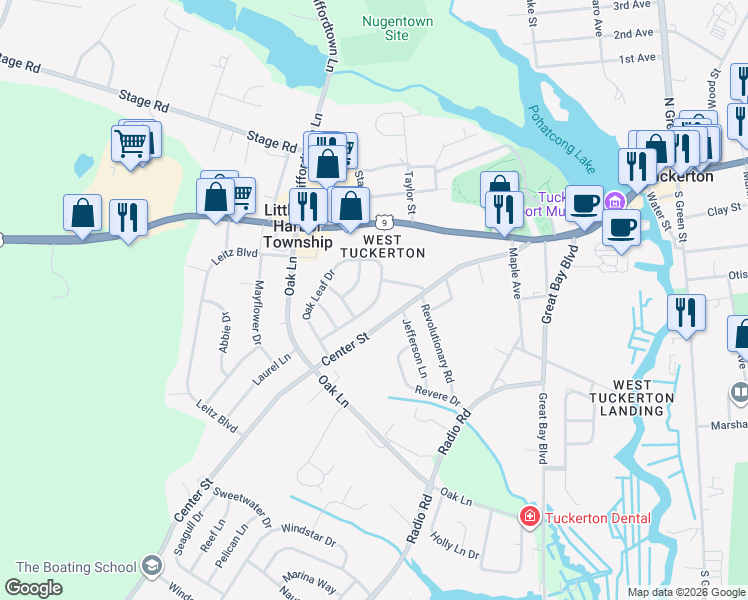 map of restaurants, bars, coffee shops, grocery stores, and more near 139 Oak Leaf Drive in Ocean County