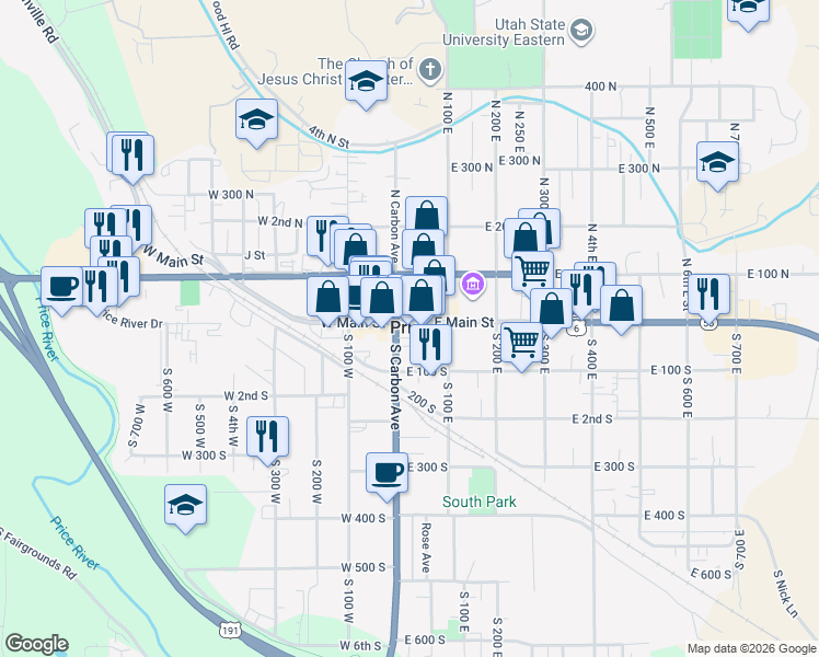 map of restaurants, bars, coffee shops, grocery stores, and more near in Price