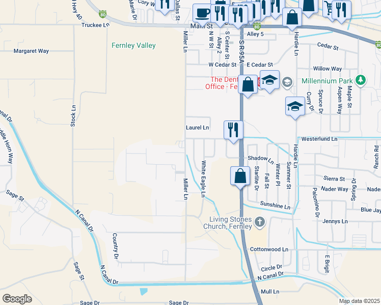map of restaurants, bars, coffee shops, grocery stores, and more near 544 Grey Eagle Way in Fernley