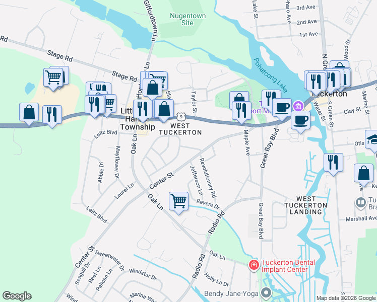 map of restaurants, bars, coffee shops, grocery stores, and more near 14 Spruce Drive in Ocean County