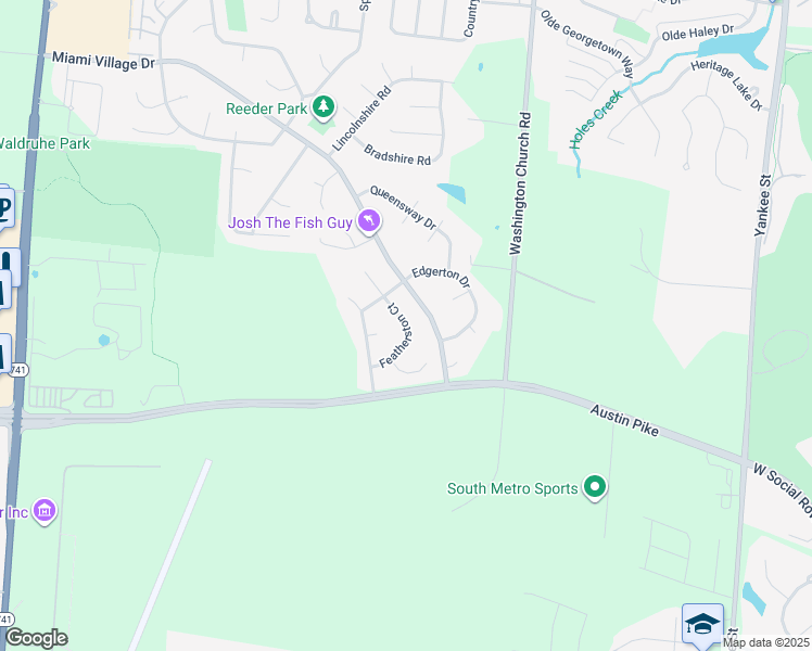 map of restaurants, bars, coffee shops, grocery stores, and more near 2404 Featherston Drive in Miamisburg