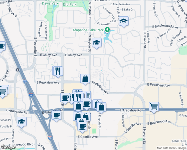 map of restaurants, bars, coffee shops, grocery stores, and more near 6400 South Dayton Street in Englewood