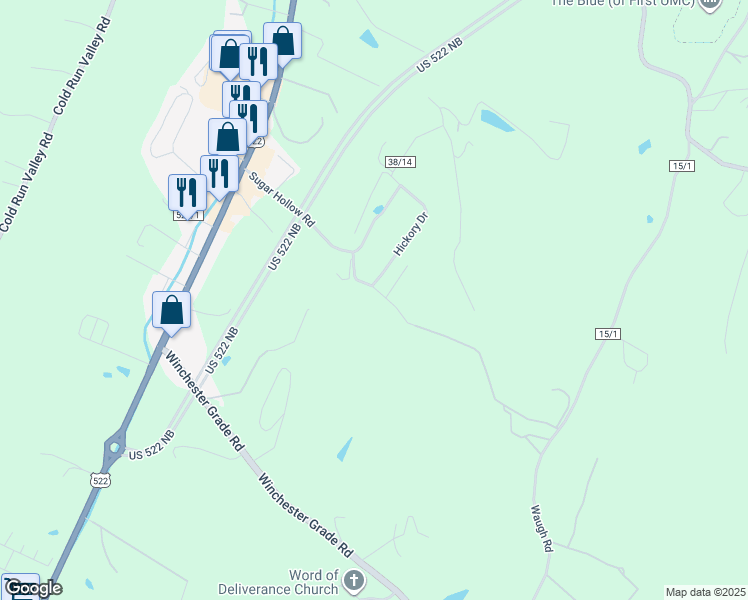 map of restaurants, bars, coffee shops, grocery stores, and more near 120 Robinwood Lane in Berkeley Springs
