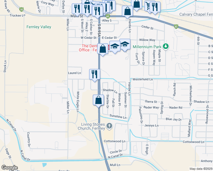map of restaurants, bars, coffee shops, grocery stores, and more near 550 Starlite Drive in Fernley