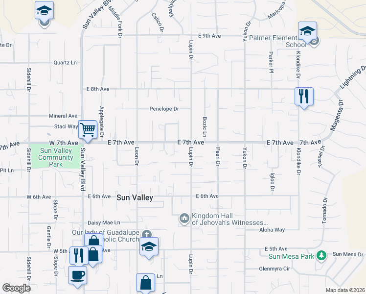 map of restaurants, bars, coffee shops, grocery stores, and more near 280 East 7th Avenue in Sun Valley