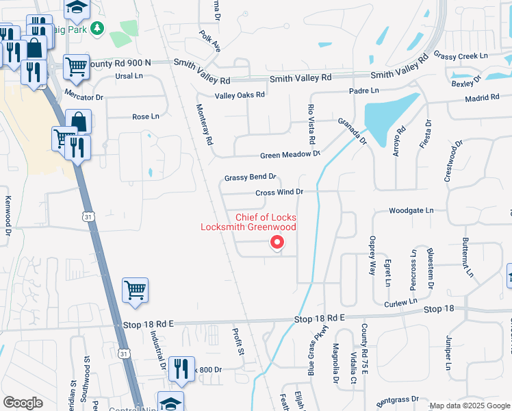 map of restaurants, bars, coffee shops, grocery stores, and more near 622 Greenway Street in Greenwood