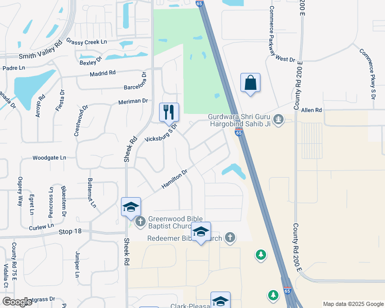 map of restaurants, bars, coffee shops, grocery stores, and more near 1288 Greenwood Station Boulevard in Greenwood