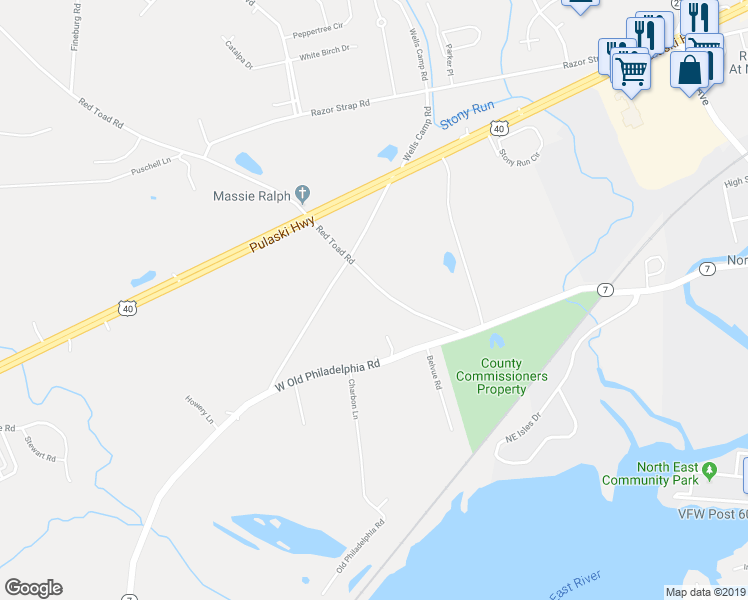 map of restaurants, bars, coffee shops, grocery stores, and more near 99 Red Toad Road in North East