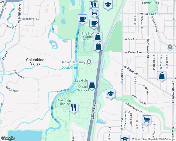 map of restaurants, bars, coffee shops, grocery stores, and more near 6409 S Vinewood St in Littleton