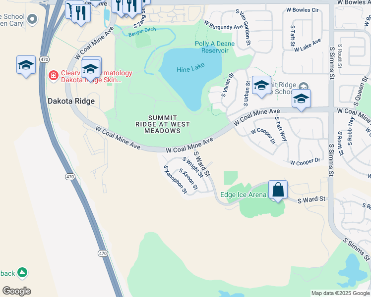 map of restaurants, bars, coffee shops, grocery stores, and more near 13142 West Coal Mine Avenue in Littleton