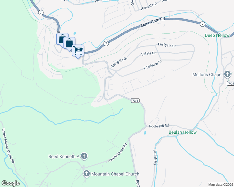 map of restaurants, bars, coffee shops, grocery stores, and more near 287 Summers School Road in Morgantown
