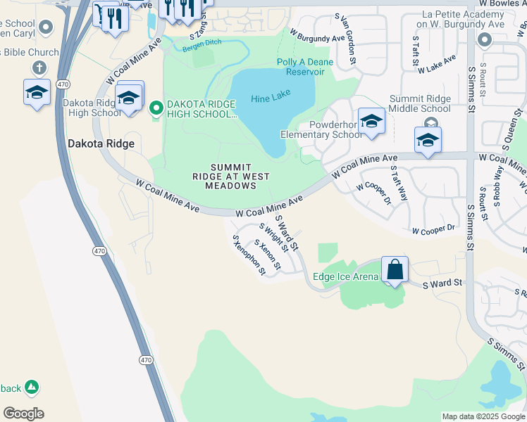 map of restaurants, bars, coffee shops, grocery stores, and more near 13142 West Coal Mine Avenue in Littleton