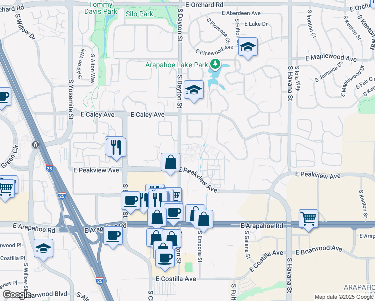 map of restaurants, bars, coffee shops, grocery stores, and more near 6400 South Dayton Street in Englewood