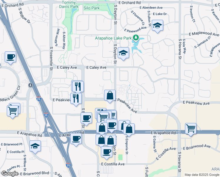 map of restaurants, bars, coffee shops, grocery stores, and more near 6435 South Dayton Street in Englewood