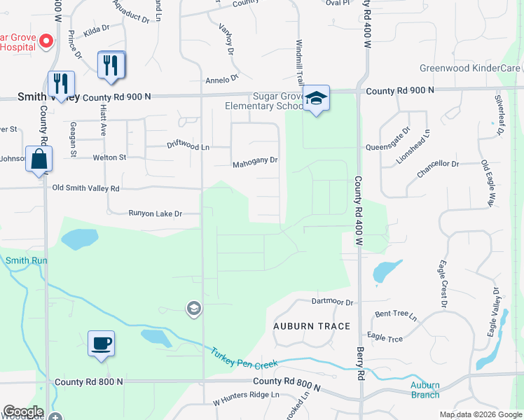 map of restaurants, bars, coffee shops, grocery stores, and more near 4308 Blackwood Court in Greenwood