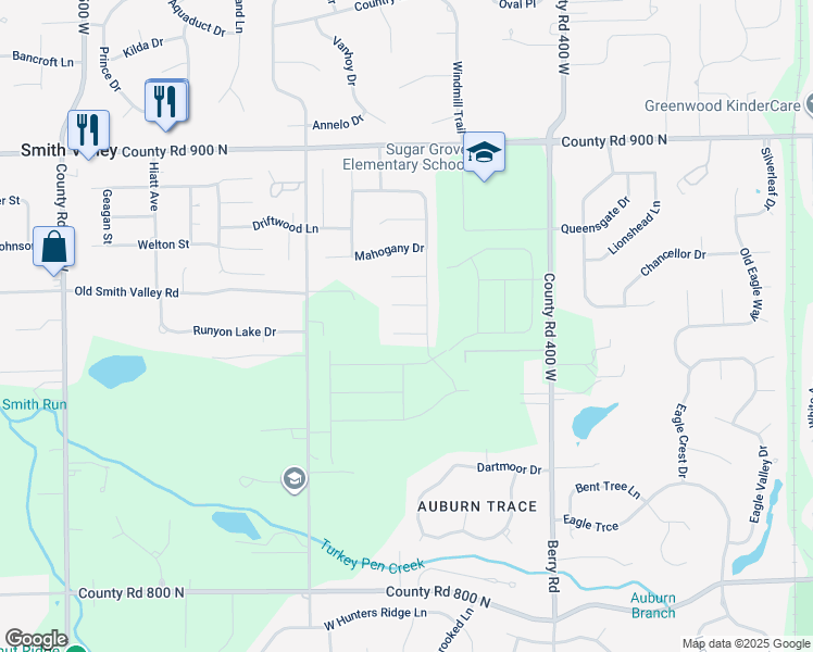 map of restaurants, bars, coffee shops, grocery stores, and more near 4308 Blackwood Court in Greenwood