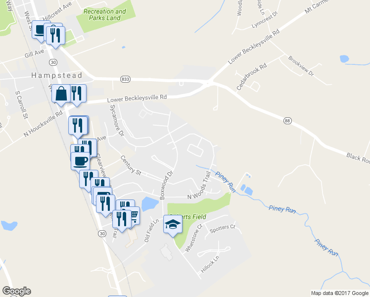 map of restaurants, bars, coffee shops, grocery stores, and more near 922 Gaming Square in Hampstead