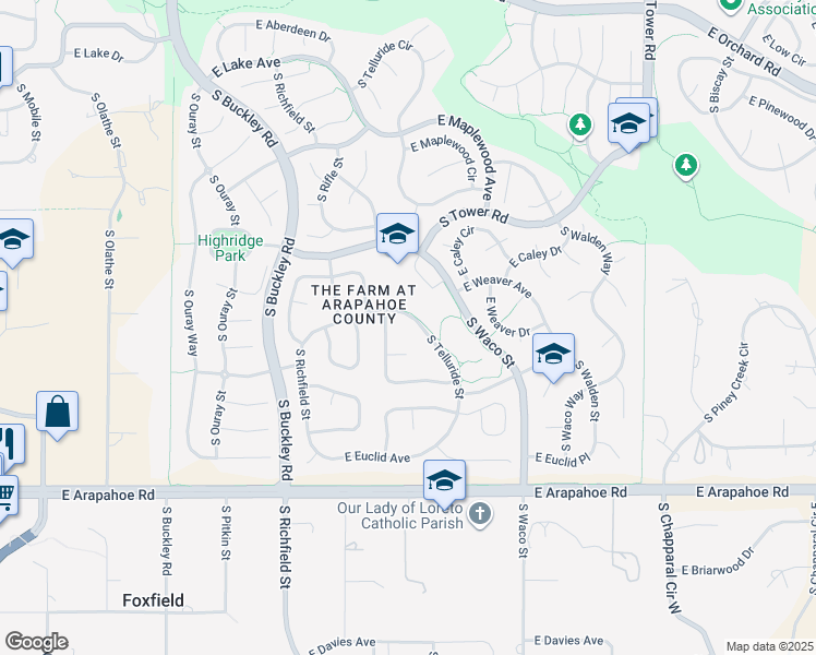 map of restaurants, bars, coffee shops, grocery stores, and more near 6405 South Telluride Street in Aurora