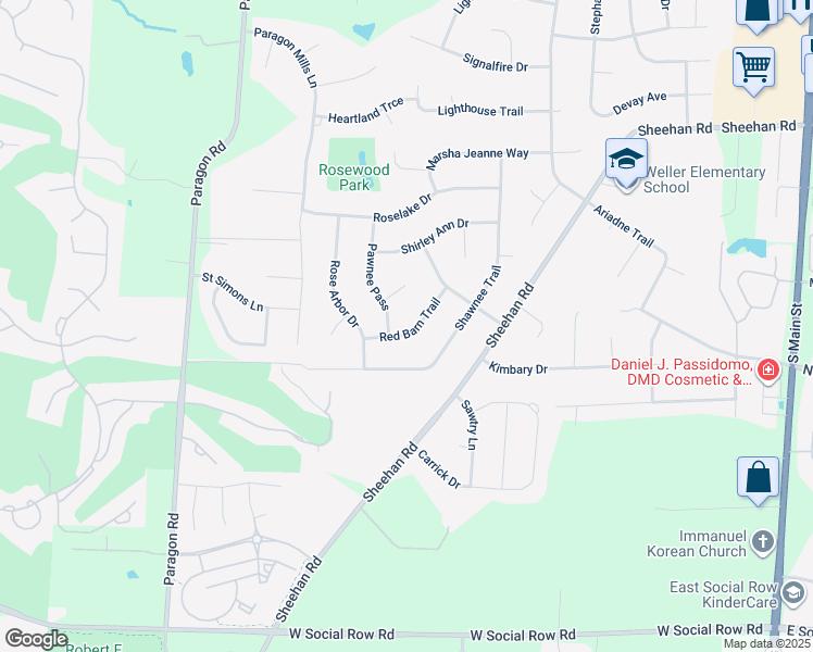 map of restaurants, bars, coffee shops, grocery stores, and more near 9830 Pawnee Pass in Dayton