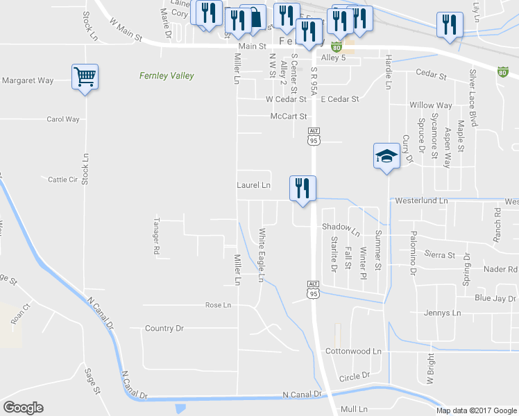 map of restaurants, bars, coffee shops, grocery stores, and more near 540 White Eagle Ln in Fernley