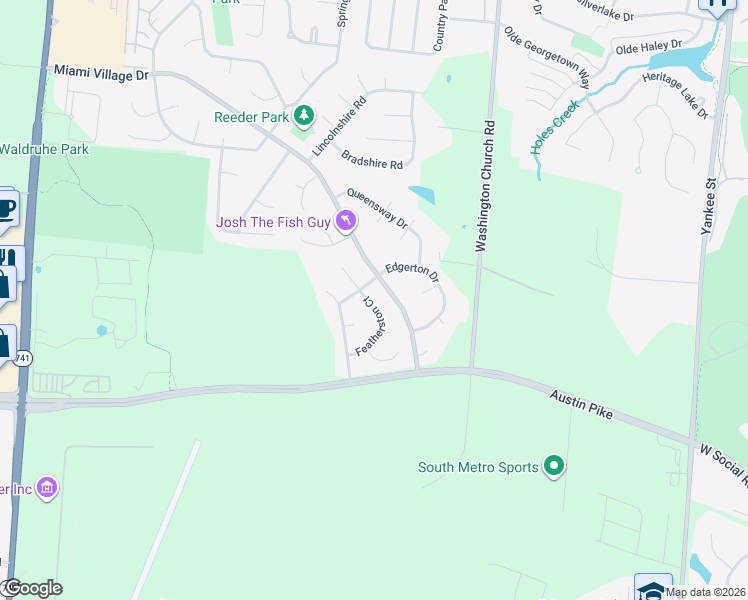 map of restaurants, bars, coffee shops, grocery stores, and more near 2429 Featherston Drive in Miamisburg