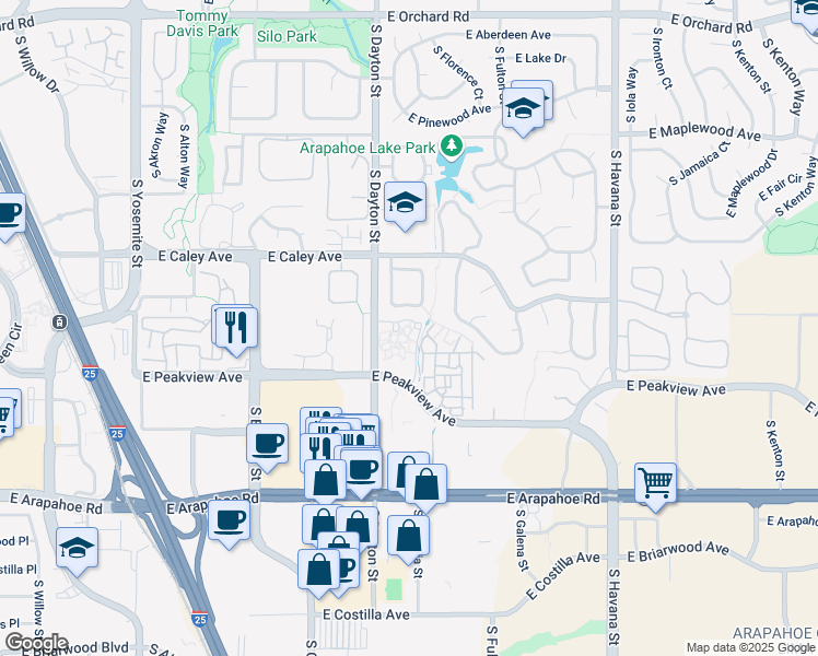 map of restaurants, bars, coffee shops, grocery stores, and more near 6400 South Dayton Street in Englewood