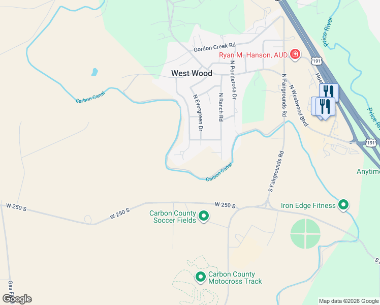 map of restaurants, bars, coffee shops, grocery stores, and more near 59 North Balsam Way in Price