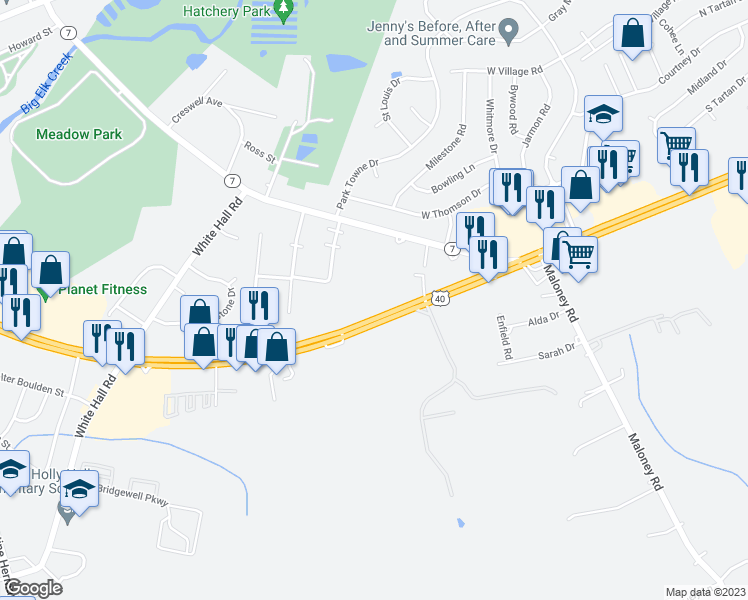 map of restaurants, bars, coffee shops, grocery stores, and more near 611 East Pulaski Highway in Elkton