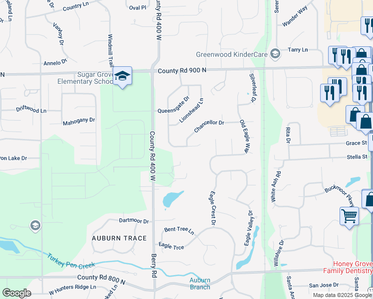 map of restaurants, bars, coffee shops, grocery stores, and more near 3903 Chantry Way in Greenwood