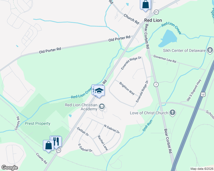 map of restaurants, bars, coffee shops, grocery stores, and more near 63 Emerald Ridge Drive in Bear