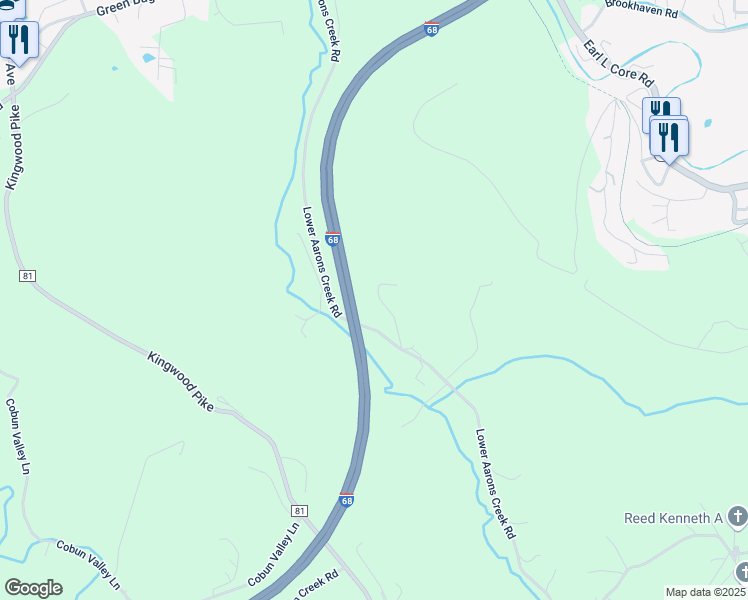 map of restaurants, bars, coffee shops, grocery stores, and more near 51 Mountain Meadow Drive in Morgantown