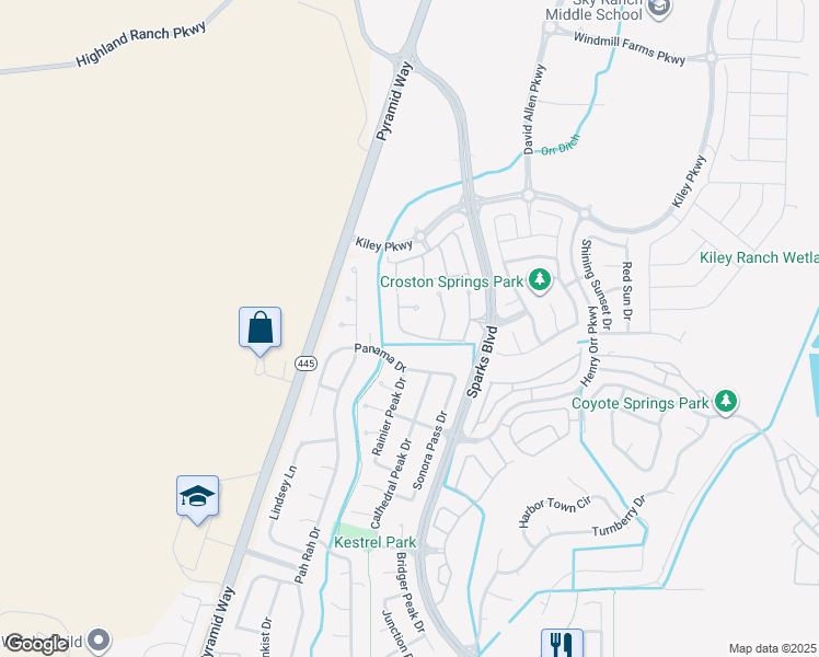 map of restaurants, bars, coffee shops, grocery stores, and more near 809 Sweet Briar Lane in Sparks