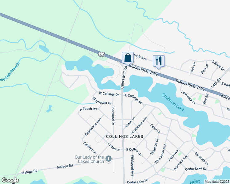 map of restaurants, bars, coffee shops, grocery stores, and more near 7 West Collings Drive in Buena Vista Township