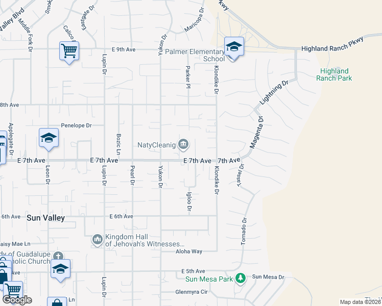 map of restaurants, bars, coffee shops, grocery stores, and more near 540 East 7th Avenue in Sun Valley