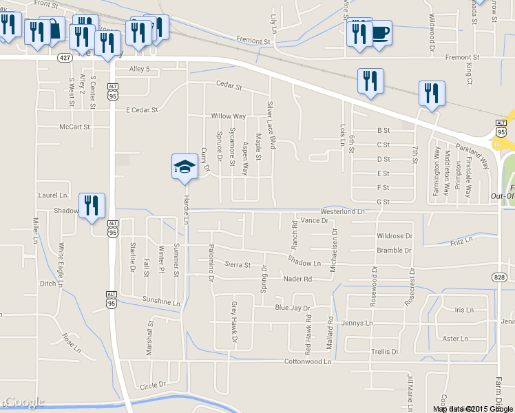 map of restaurants, bars, coffee shops, grocery stores, and more near 625 Concord Circle in Fernley