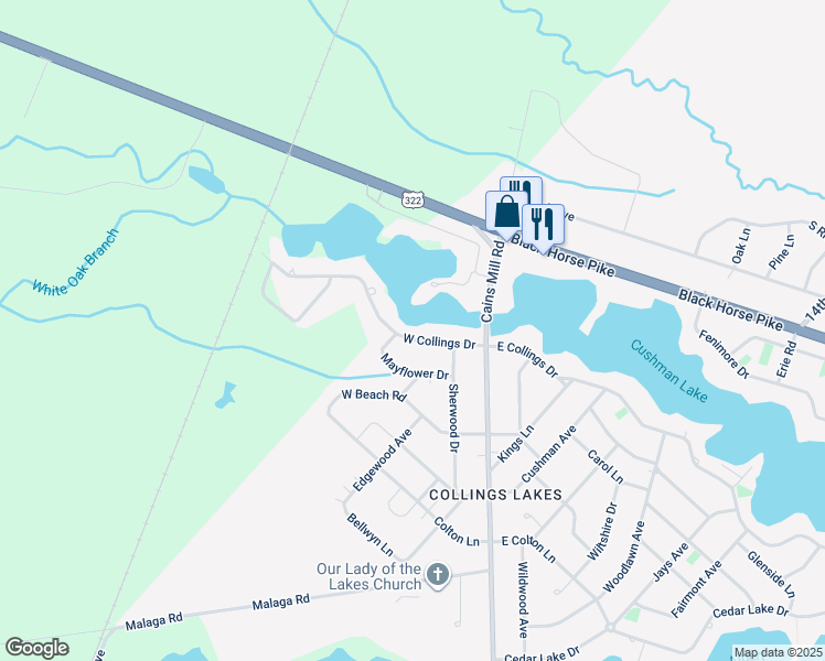 map of restaurants, bars, coffee shops, grocery stores, and more near 110 West Collings Drive in Buena Vista Township
