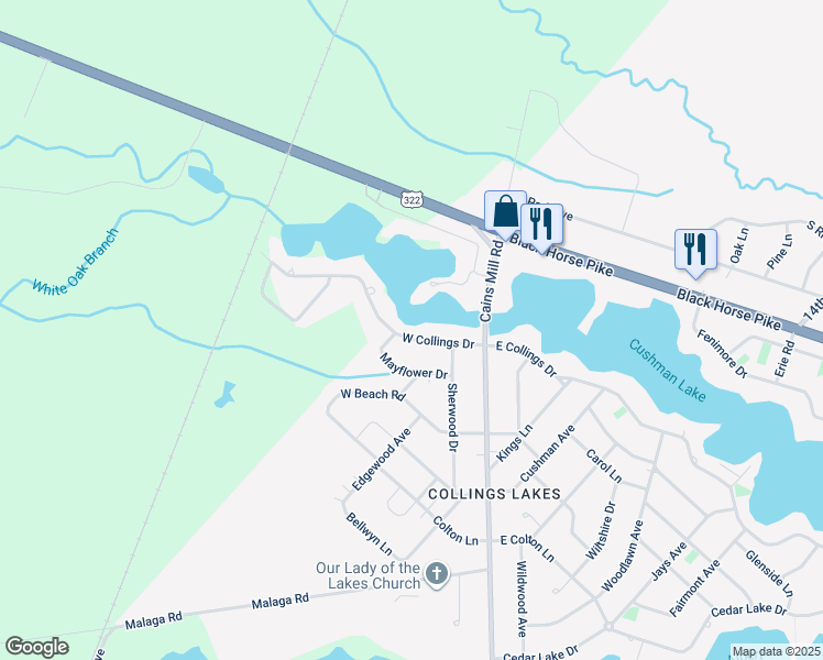 map of restaurants, bars, coffee shops, grocery stores, and more near 110 West Collings Drive in Buena Vista Township