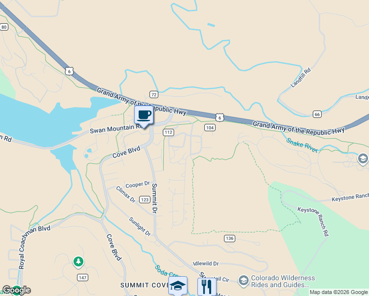 map of restaurants, bars, coffee shops, grocery stores, and more near 89 Cartier Court in Dillon