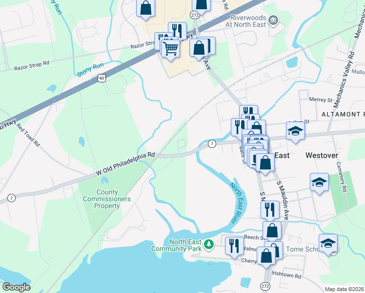 map of restaurants, bars, coffee shops, grocery stores, and more near 309 West Cecil Avenue in North East