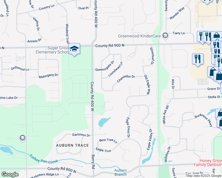 map of restaurants, bars, coffee shops, grocery stores, and more near 3903 Chantry Way in Greenwood